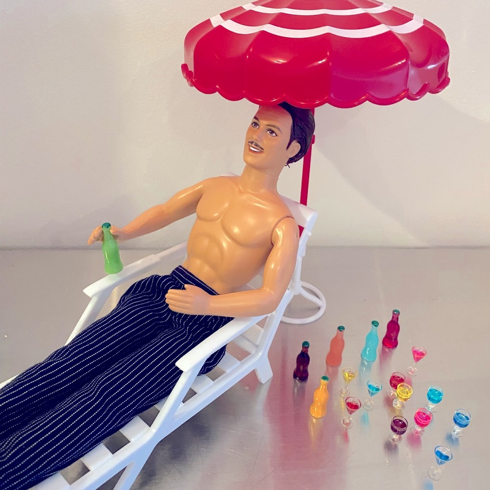 Creepy uncle at the beach 11.5” doll play set complete with party drinks